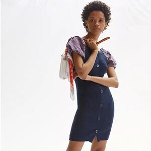 Anthropologie Maeve Puff Sleeved Navy Dress - Size XS